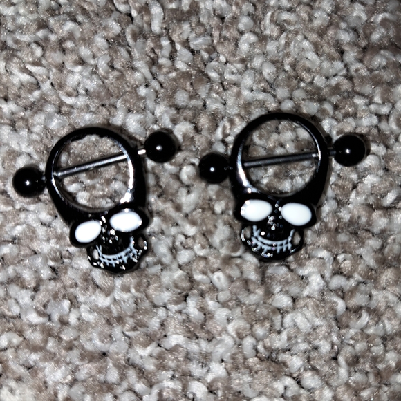 Accessories - Skull Design Nipple Earrings - Black and White, New